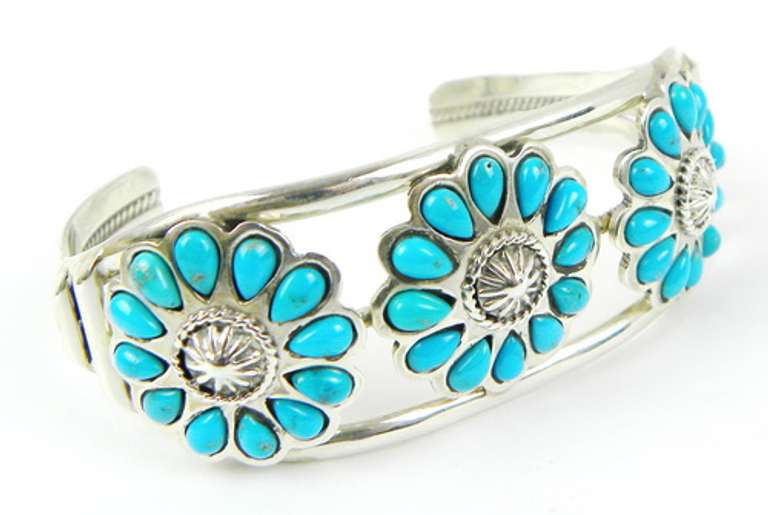 Running Bear Navajo Sterling Turquoise Cuff Bracelet