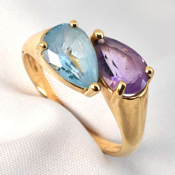 Blue Topaz and Amethyst Ring