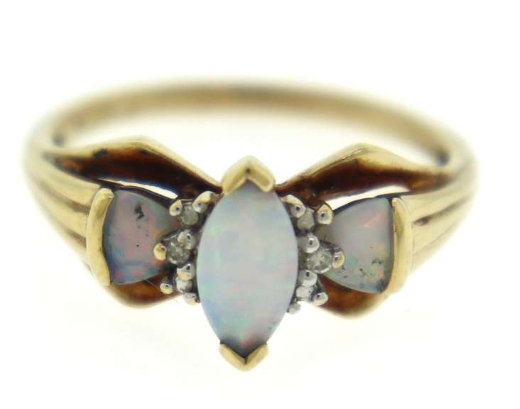 Pretty Synthetic Opal and Diamond Accent Ring