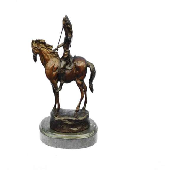 Native American on Horse with Spear Bronze Sculpture