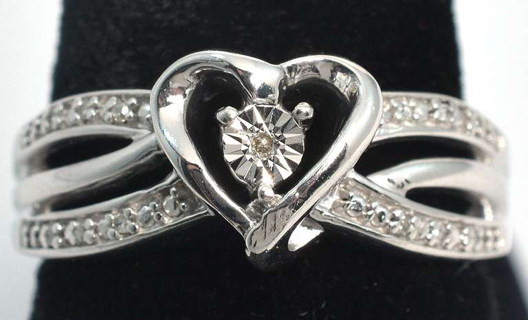 Crossover-Style Diamond Heart Ring in Sterling Silver