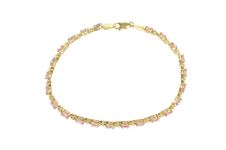 14K Yellow Gold Oval Pink Topaz X Link Tennis Bracelet