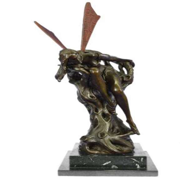 Forest Fairy Bronze Sculpture on Marble Base Figurine