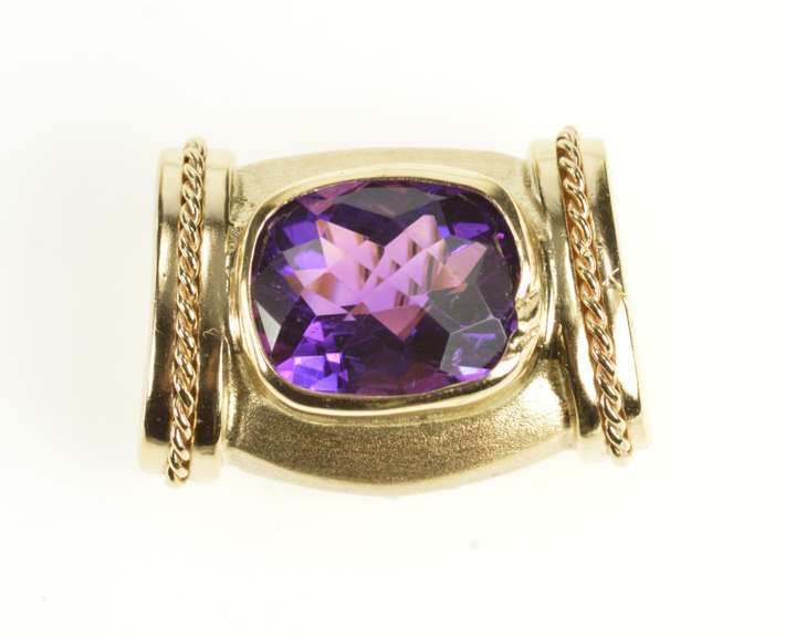 14K Yellow Gold Faceted Amethyst Ornate Statement Slide Pendant