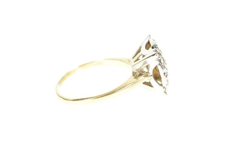 10K Yellow Gold Diamond Encrusted Retro Squared Statement Ring