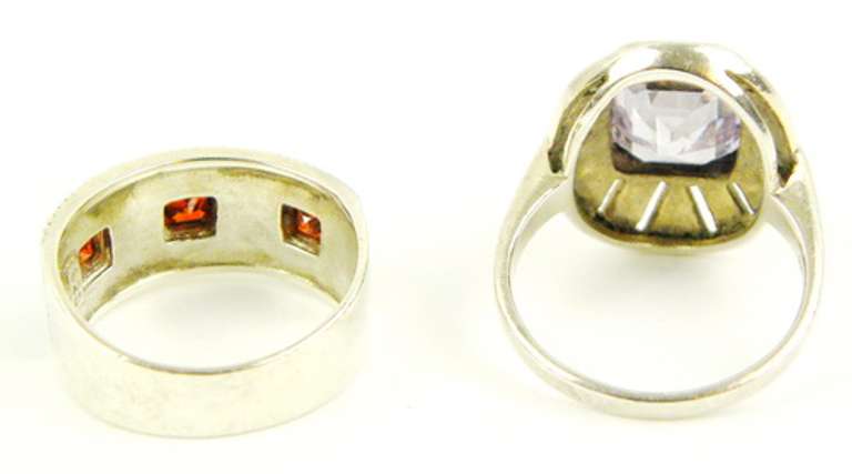 2 Sterling Gemstone & Marcasite Rings, Size 6
