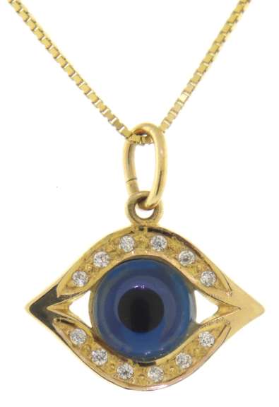 Beautiful CZ Evil Eye Yellow Gold Necklace