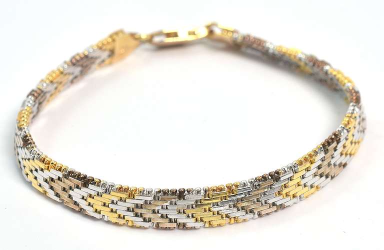 3-Tone Woven Bracelet in Vermeil
