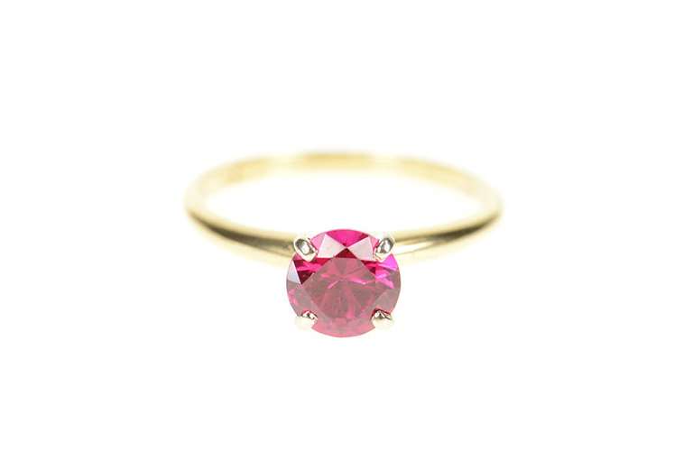 14K Yellow Gold Oval Sim. Ruby Solitaire Classic Statement Ring