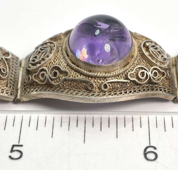 Ornate Vintage Amethyst Bracelet in Sterling Silver