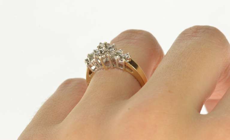 14K Yellow Gold Diamond Cluster Baguette Accent Engagement Ring