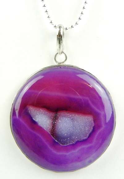Huge Purple Geode Sterling Pendant & Long Chain