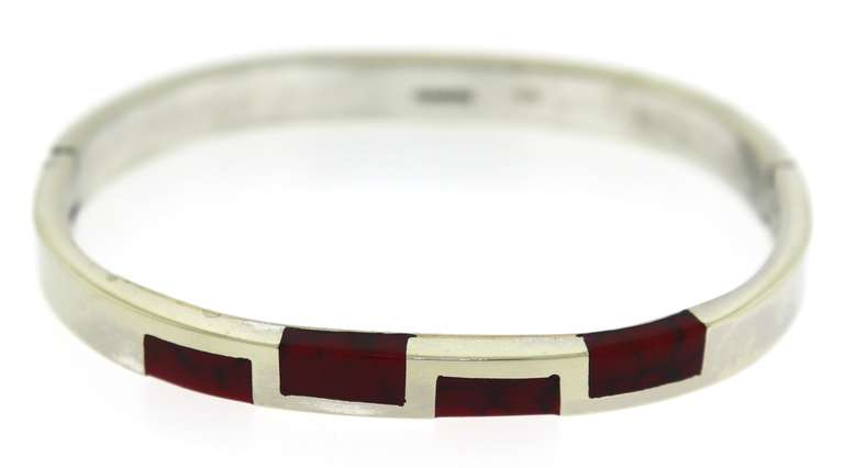 Red Jasper Inlat Hingled Bangle Bracelet