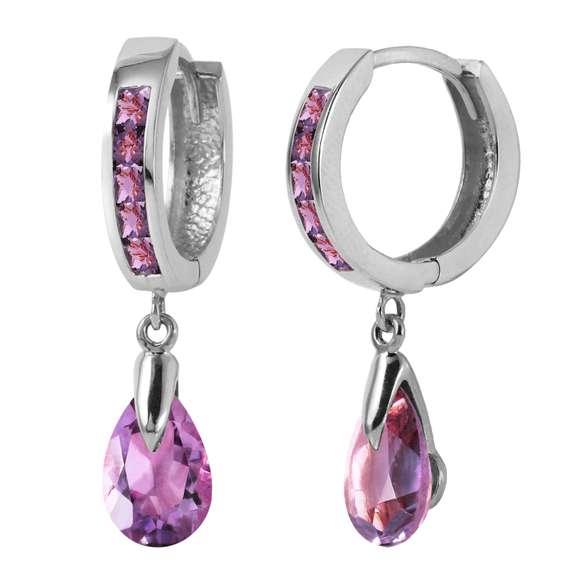  White Gold Huggie Earrings Dangling Amethyst