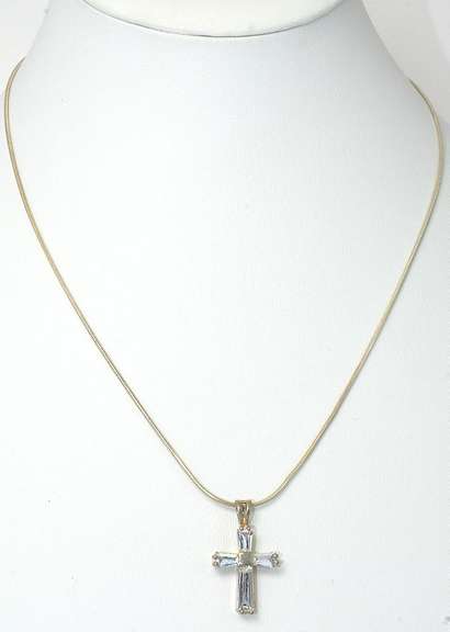 Cross Pendant with CZs and Chain in Sterling Silver