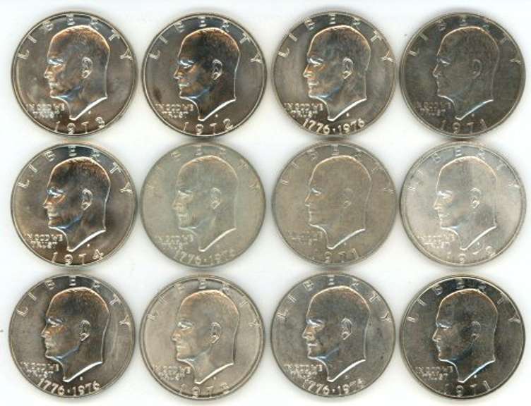 12 Assorted Eisenhower SILVER Dollars 1971 to 1976