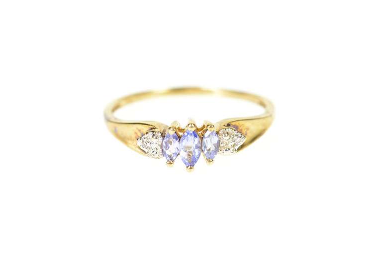10K Yellow Gold Three Marquise Tanzanite Diamond Accent Ring