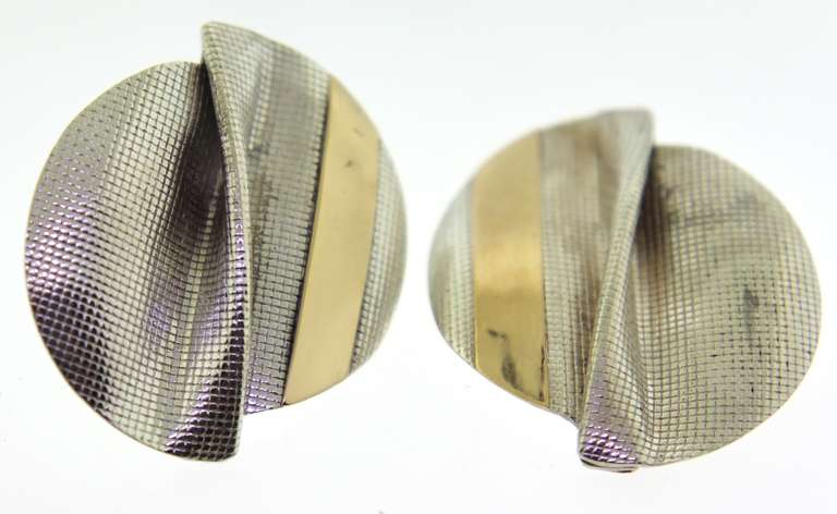 Sterling Silver Large Textured Disc Earrings