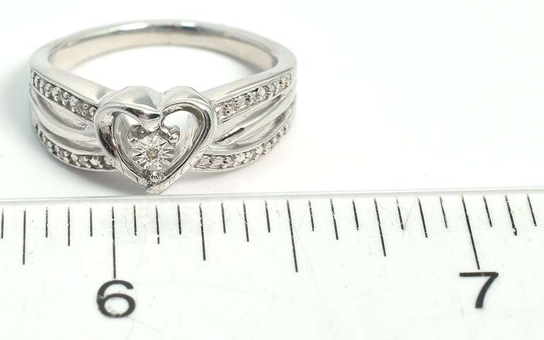 Crossover-Style Diamond Heart Ring in Sterling Silver