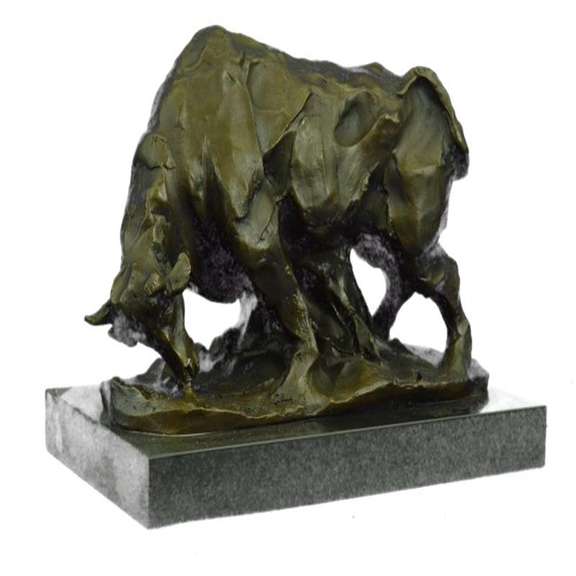 Large Abstract Modern Art Charging Bull Bronze Sculpture Marble Base Figurine
