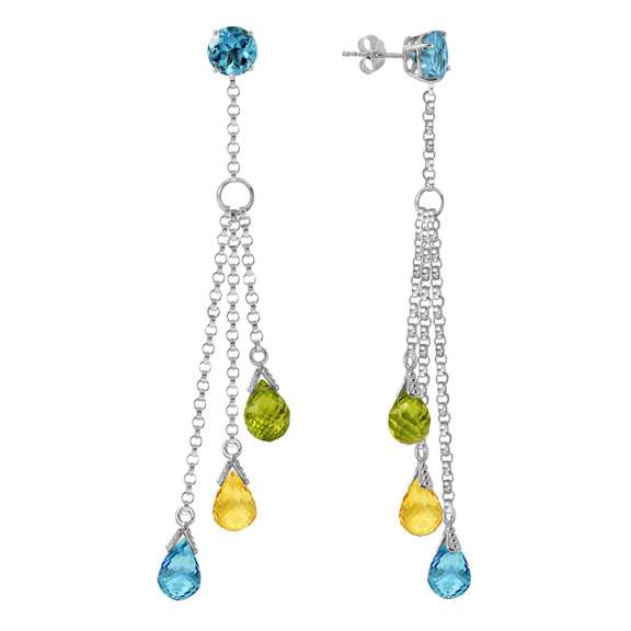 White Gold Chandelier Earrings w/ Blue Topaz, Citrines & Peridots