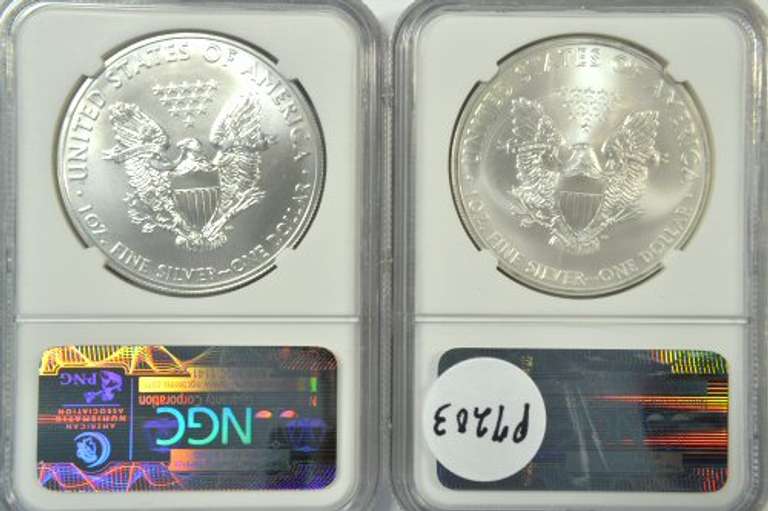 2011 (S) & 2013 (S) $1 Silver Eagle coins. NGC MS69