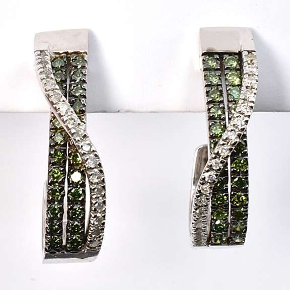 Unique Green & White Diamond Earrings