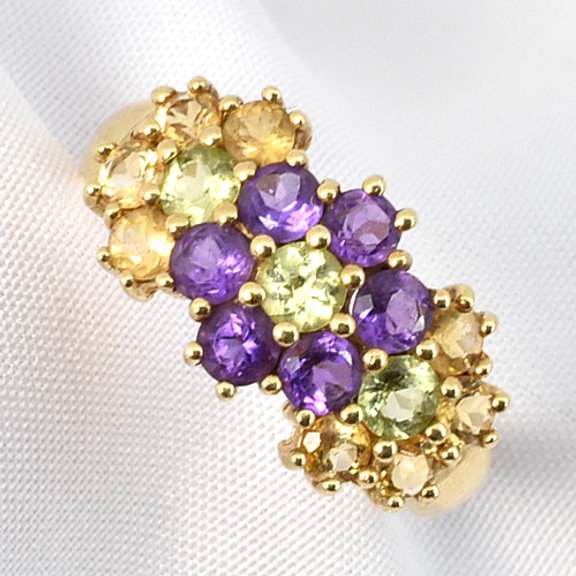 Colorful Flower Motif Cluster Ring