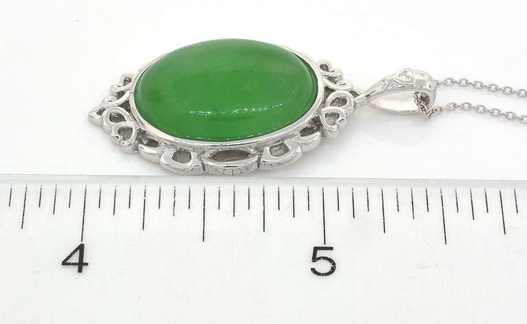 Lovely Jade Filigree Necklace in Sterling Silver