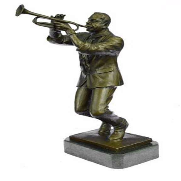 Trumpet Player Bronze Sculpture on Marble Base Statue