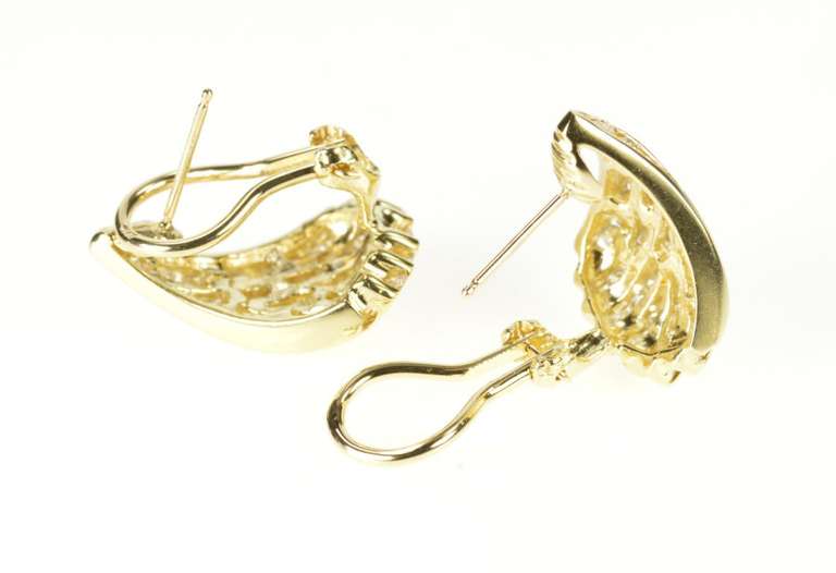 14K Yellow Gold 1.85Ctw Chevron Diamond Statement French Clip Earrings