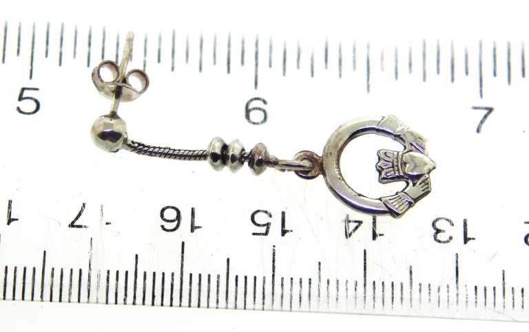 Sterling Silver Claddaugh Dangle Earrings