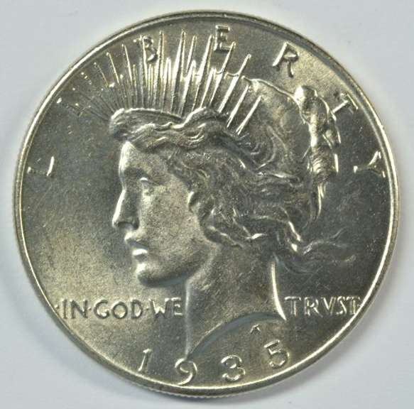 Very Choice BU 1935 Peace Silver Dollar. Better date