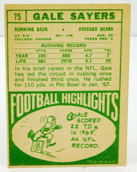 1968 Gale Sayers, Bears Football Card