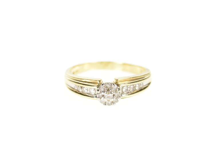 10K Yellow Gold Round Diamond Halo Engagement Promise Ring