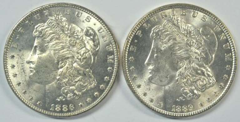 Fresh Choice BU 1886 and 1889 Morgan Silver Dollars