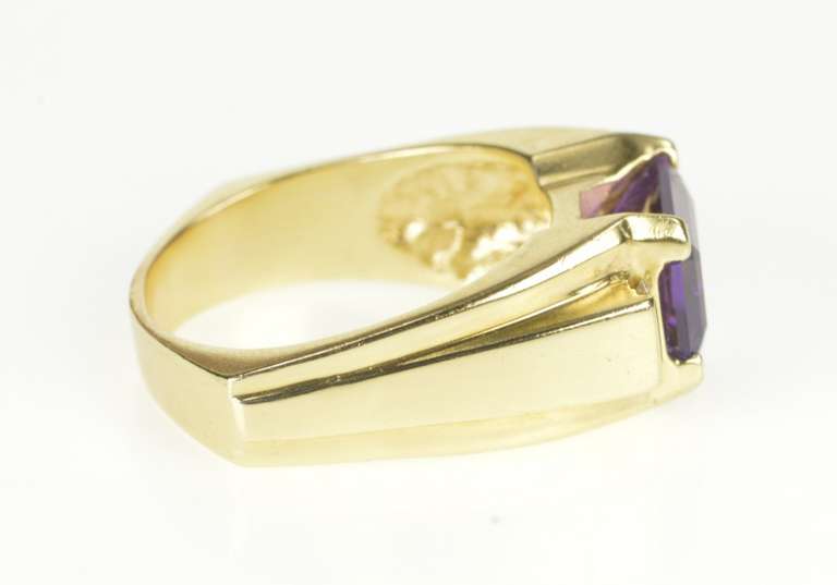 14K Yellow Gold Emerald Cut Amethyst Diamond Accent Fashion Ring