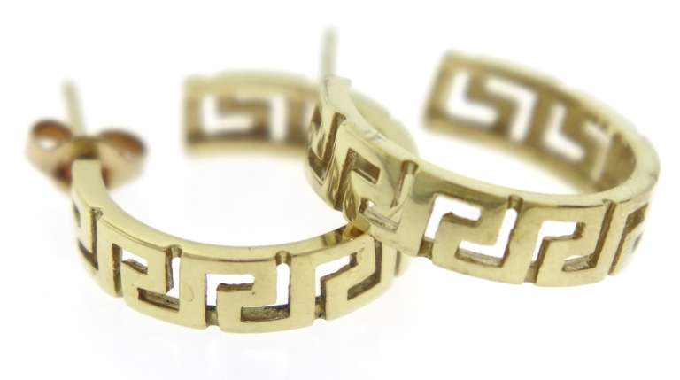 Fabulous Greek Key Hoop Yellow Gold Earrings