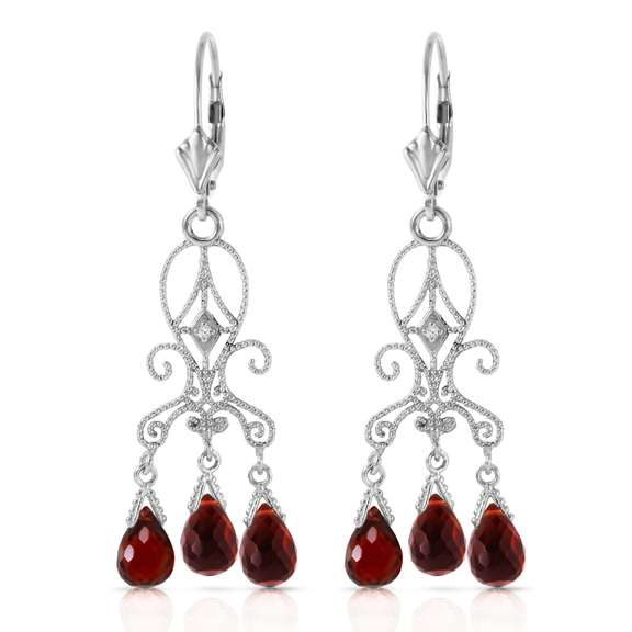 Solid White Gold Love Is Patient Garnet Diamond Earrings