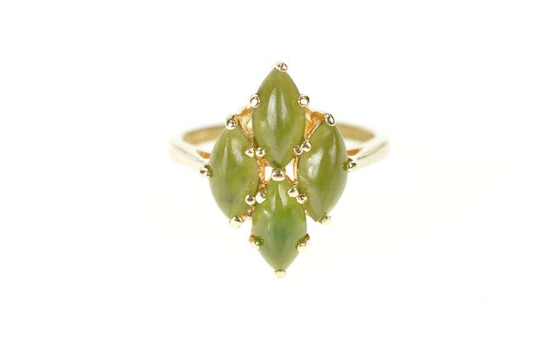 14K Yellow Gold Nephrite Jade Marquise Cluster Statement Ring