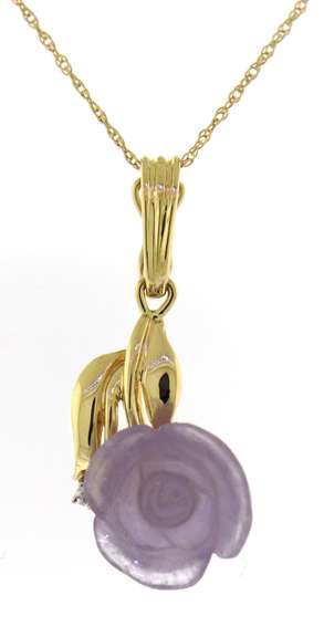 Lavender Jade Rose Pendant Necklace