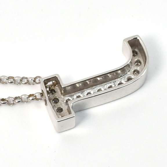 J Initial Pendant Necklace with Diamonds in 14K WG
