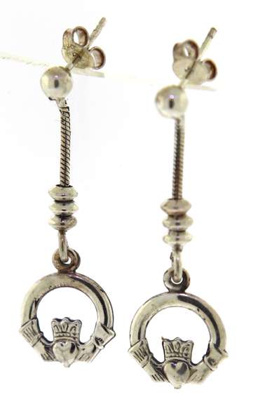 Sterling Silver Claddaugh Dangle Earrings