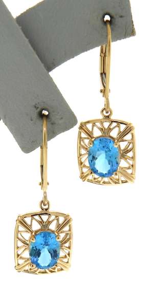 Handsome Oval Blue Topaz Dangle Earrings