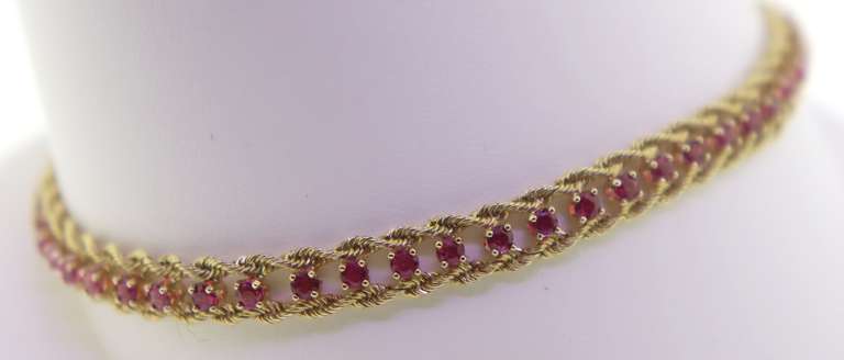 Vintage Curb Chain Bracelet w Pink Sapphires