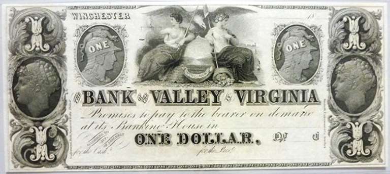 Gem Crisp 1800'S $1 Note Bank Of The Valley Winchester Virginia!
