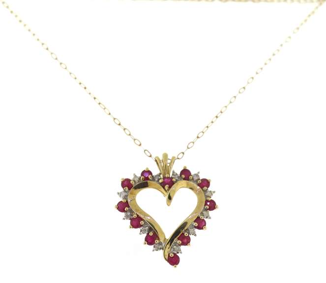 Lovely Ruby & Diamond Accent Open Heart Necklace