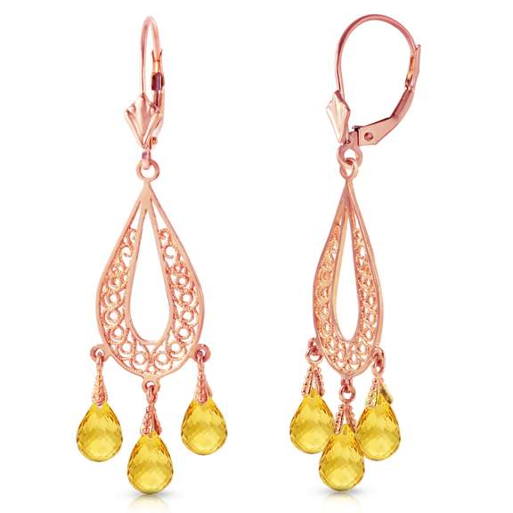 Solid Rose Gold Chandelier Earrings Natural Citrine