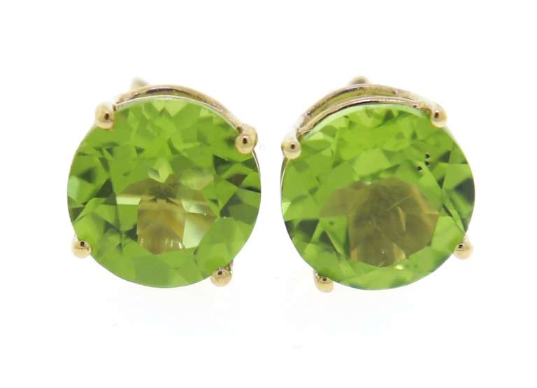 Nice Yellow Gold 8mm Peridot Stud Earrings