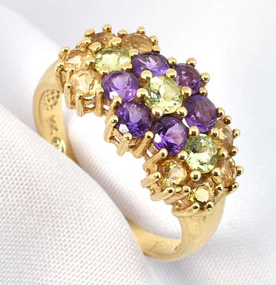 Colorful Flower Motif Cluster Ring